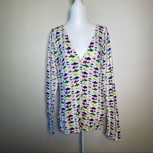 Colorful Fish Button Up Light Cardigan Fishing Sweater G.H. Bass Co. Size: XL